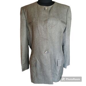 Vintage 80s Bill Blass Womens Collarless Blazer Size 16